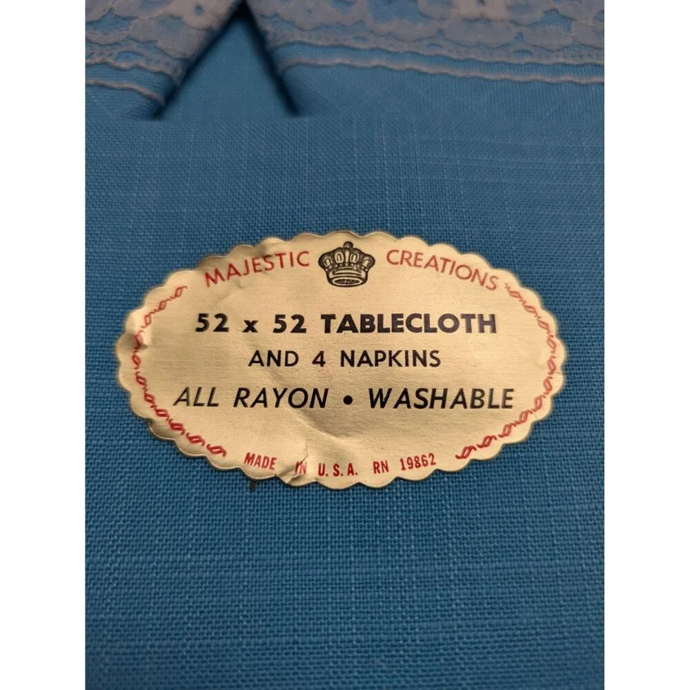 Penneys Majestic Creations Teal Blue 52x52 Tablecloth Napkin Rayon Fashion Manor